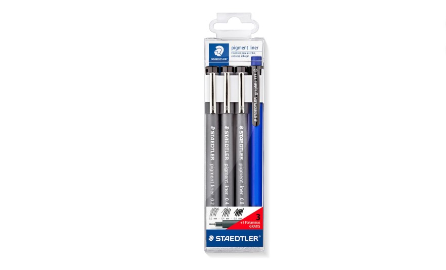 Rotulador staedtler calibrado micrometrico negro bolsa de 3 unidades 0,2 -0,4- 0,8 mm + portaminas 777 regalo
