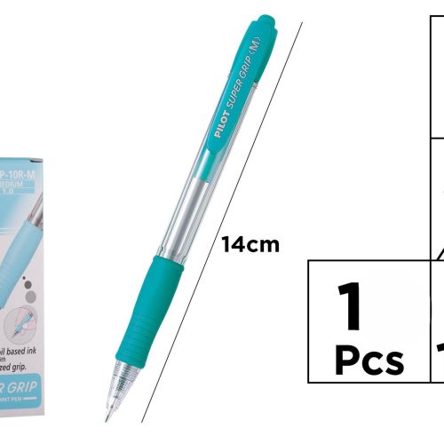 Boligrafo pilot super grip retractil sujecion de caucho tinta base de aceite TURGUESA AZUL