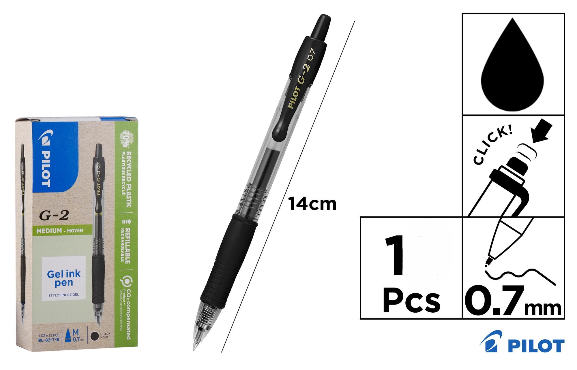 Pilot G-2 Bolígrafo retráctil de gel NEGRO, punta fina de 0,7 mm
