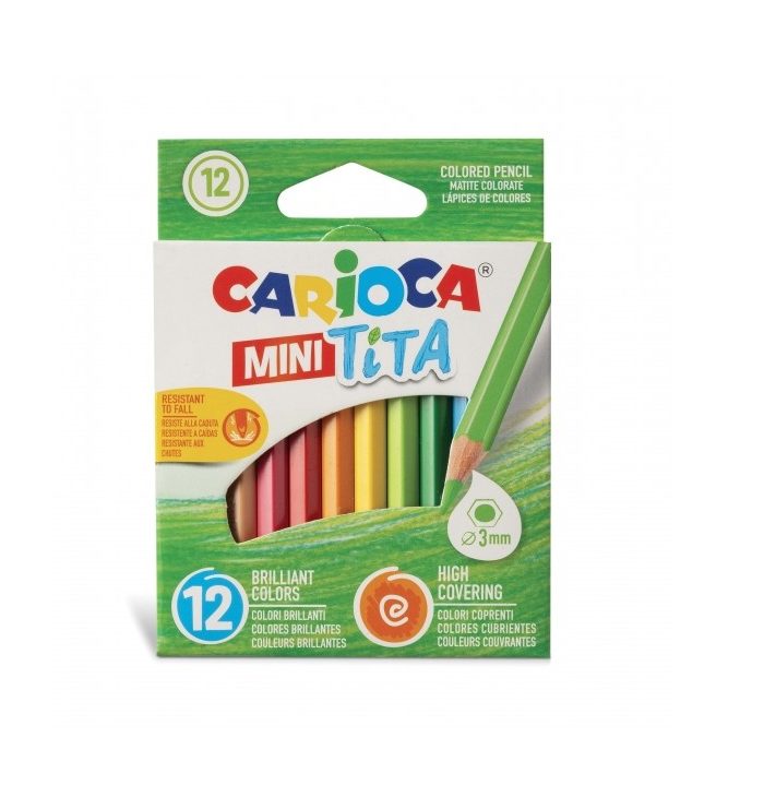 Carioca Tita Pack de 12 Mini Lapices de Resina - Cuerpo Hexagonal - Colores Brillantes y Lavables - Escritura Blanda - Mina
