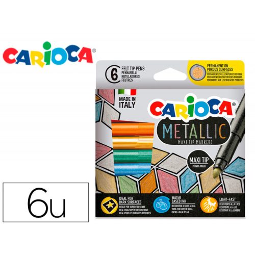 Rotulador carioca metallic punta maxi 6 mm caja de 6 unidades colores surtidos