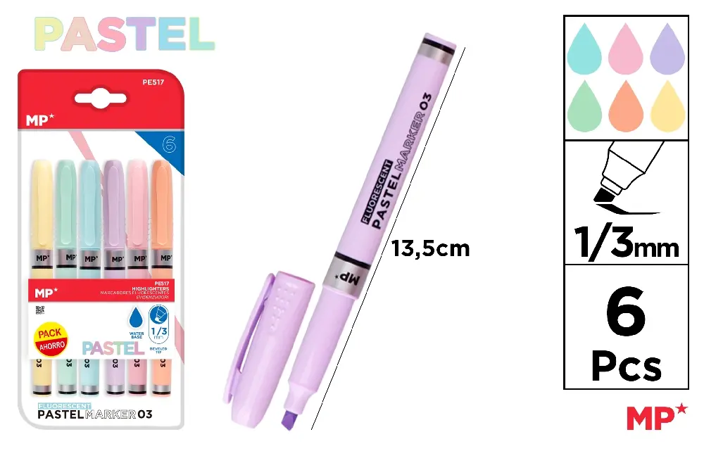 MARCADOR PASTEL 6 Uds. PACK AHORRO.