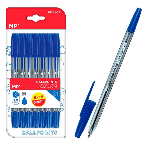 Dam Set 21 Bolígrafos Azul Punta 1.0 Mm 14.50x1.00x1.00 Cm. Color: Azul Y negro