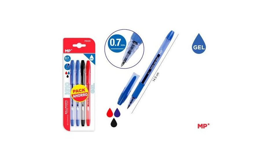Pack 4 Bolígrafos Ergonómicos de Tinta Gel Varios Colores Punta 0.7mm