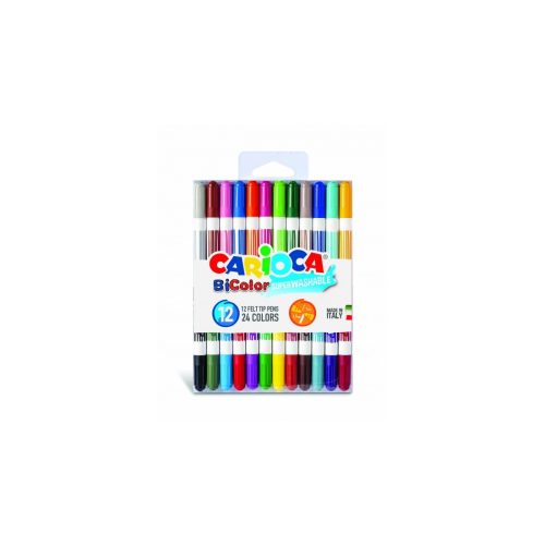 Carioca Bicolor Pack de 12 Rotuladores - Dos Colores por Rotulador - Tinta Superlavable - Punta Conica para Doble Trato de