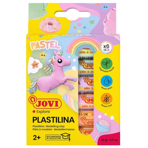 Jovi - Estuche de plastilina, 6 barritas de 15 gramos, surtido multicolor pastel, sin gluten (90/6P)
