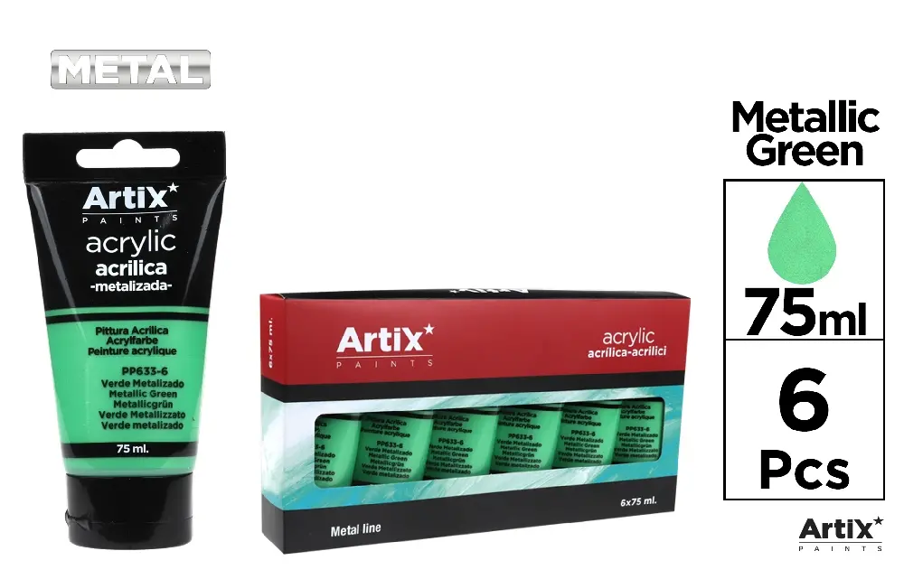PINTURA ACRÍLICA TUBO 75 ml VERDE METALI PP633-6 1UNIDADES