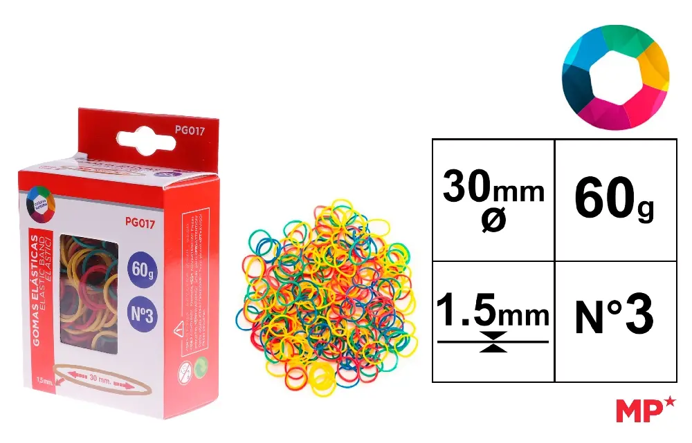 GOMAS ELÁSTICAS COLOR 60 g 30 x 1.5 mm.