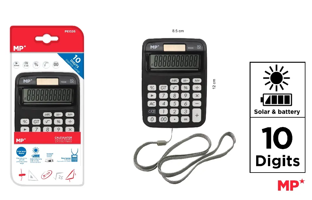 CALCULADORA SOLAR Y PILAS NEGRO.